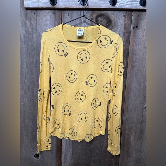PINK Victoria's Secret Other - PINK Victoria’s Secret Smiley Face Sleepwear Pajama Top in Yellow Orange Medium
